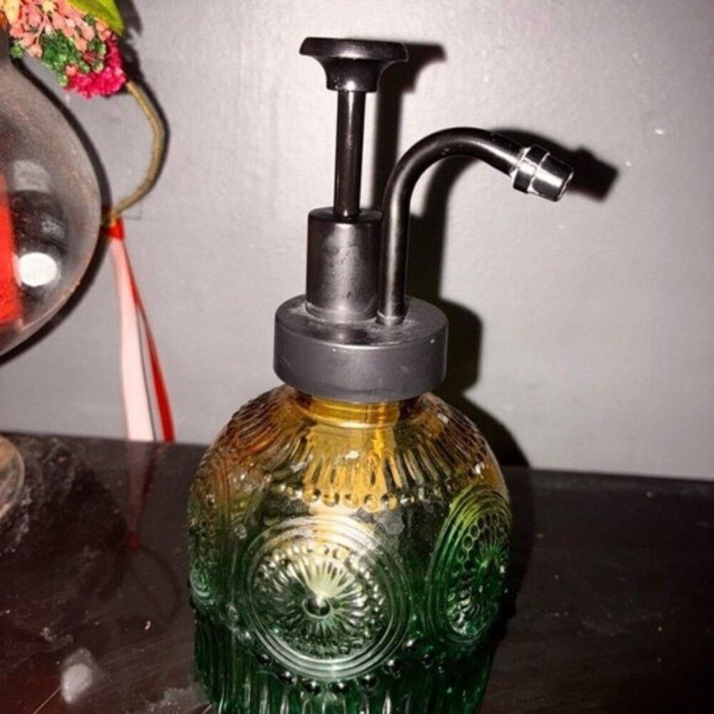 Green and Yellow Glass Soap Dispenser